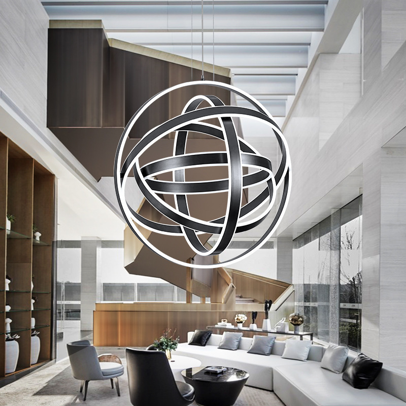Nordic led ring Chandelier Creative post-modern globe chandelier living room hotel duplex building non-standard lamp