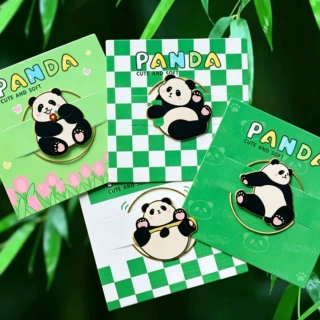 网红爆款熊猫镂空书签创意中国风礼品金属刻度直尺可爱书签定制