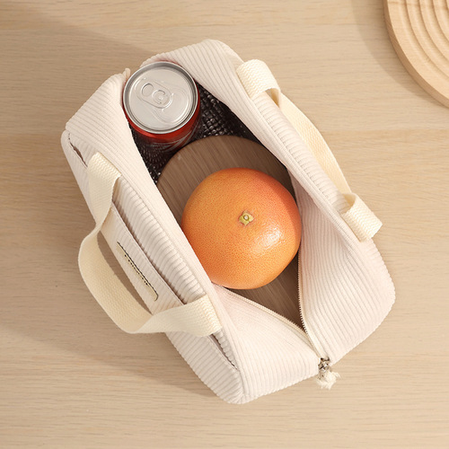 Ruhui New Corduroy Half Round Lunch Bag Portable Meal Container Bag for Students and Office Workers