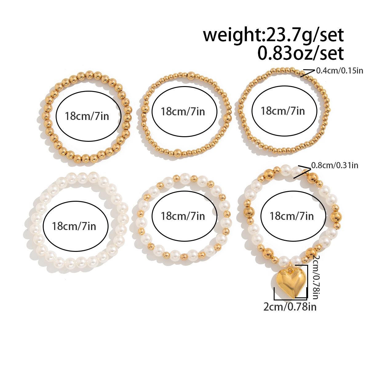 17g Weight CCB Pendant Material Bracelets Classification CCB, Imitation Pearl Chain Material Beaded Chain Chain Type 1 Set Quantity Banquet, Travel Occasion CCB, Imitation Pearl Material Heart Shape Pattern Women's Gender Plating Design Vintage Style Style Vintage Style Heart Shape CCB Imitation Pearl Beaded Chain Beaded Bracelets Wholesale 6