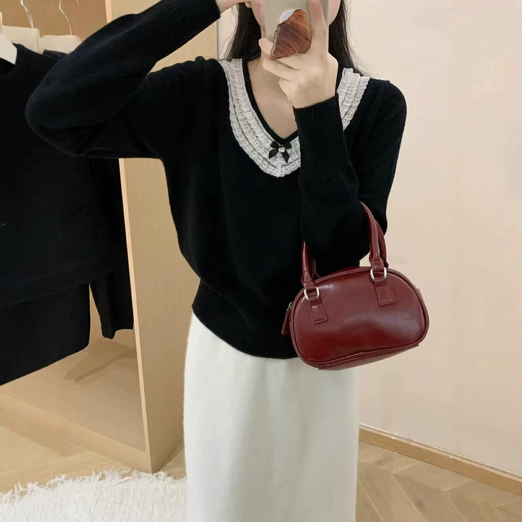 200 фунтов женский кружевной кружевной сшитый бант с нижней вязаной свитер осень-зима новый модный топ