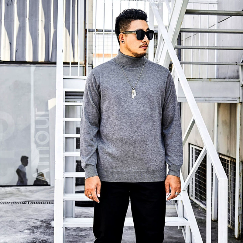 Men's black sweater, demi-season knitted thermal underwear, plus size
