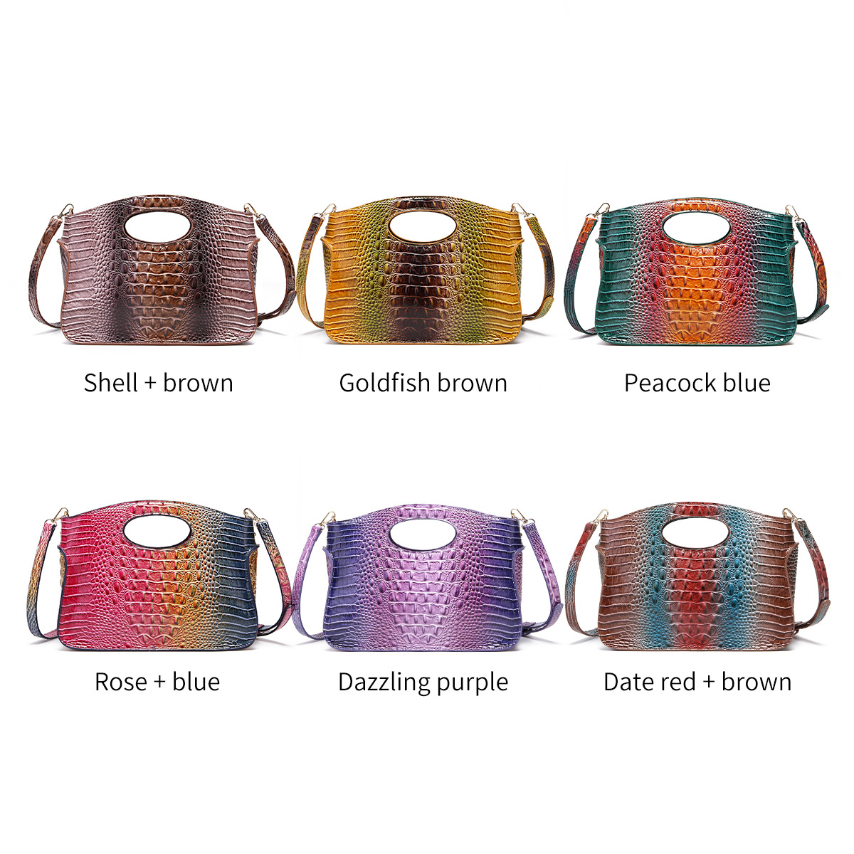 Umhängetasche, Muschel-Handtasche, Geldbörse, Brahmin-Krokodilmuster_voghion.com