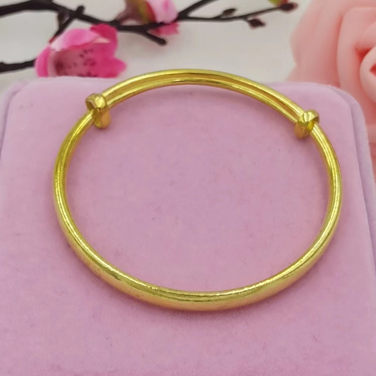 廠家批發黃銅本色女手镯仿金首飾品民族風光面推拉手環手飾不掉色