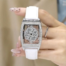 Cross-Border Popular Hollow Watch for Women, Square Full Diamond Barrel Watch, Creative Douyin Internet Celebrity Same Style Manufacturer Wholesale