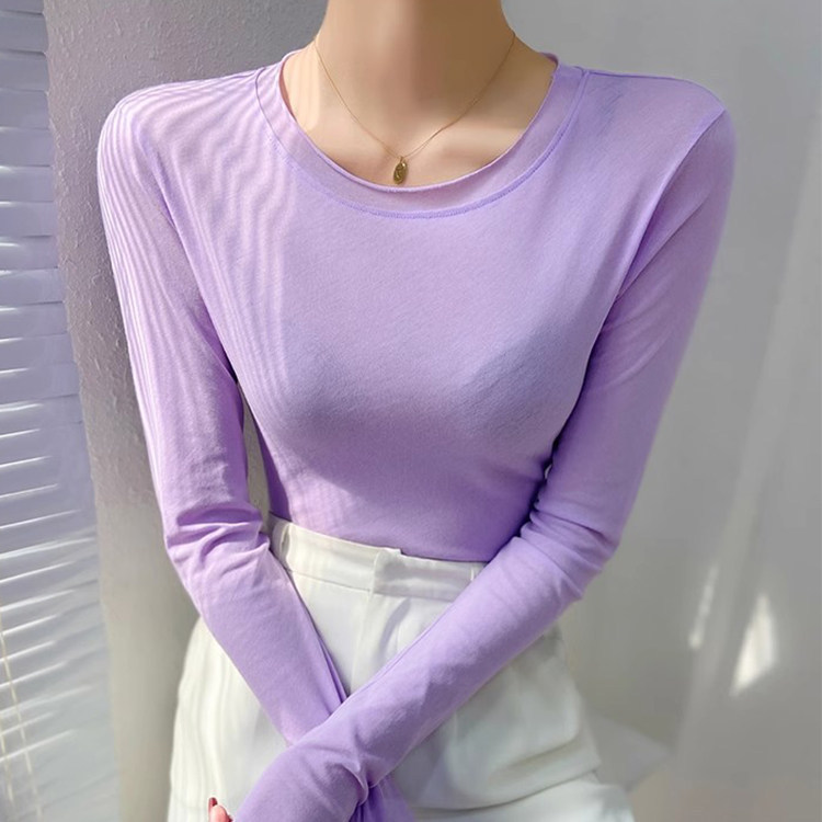 White Long-Sleeve T-Shirt for Women, 2026 New High-End Thin Semi-Transparent Slim-Fit Top