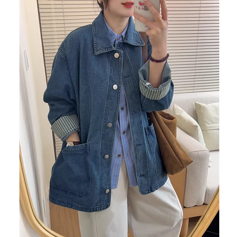 春季新款复古休闲牛仔外套女小个子高级感宽松慵懒风显瘦百搭上衣