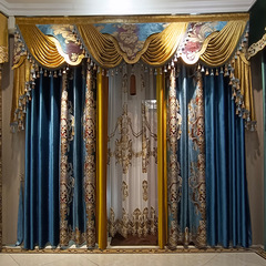New European-style velvet curtains with gold embroidery, villa-style American living room and bedroom velvet fabric light-blocking finished curtain header window valance