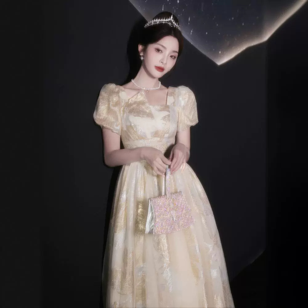 Champagne-Colored Evening Dress for Women 2026 New Style High-End Fairy-Like Banquet Elegant Student Host Art Exam Choir