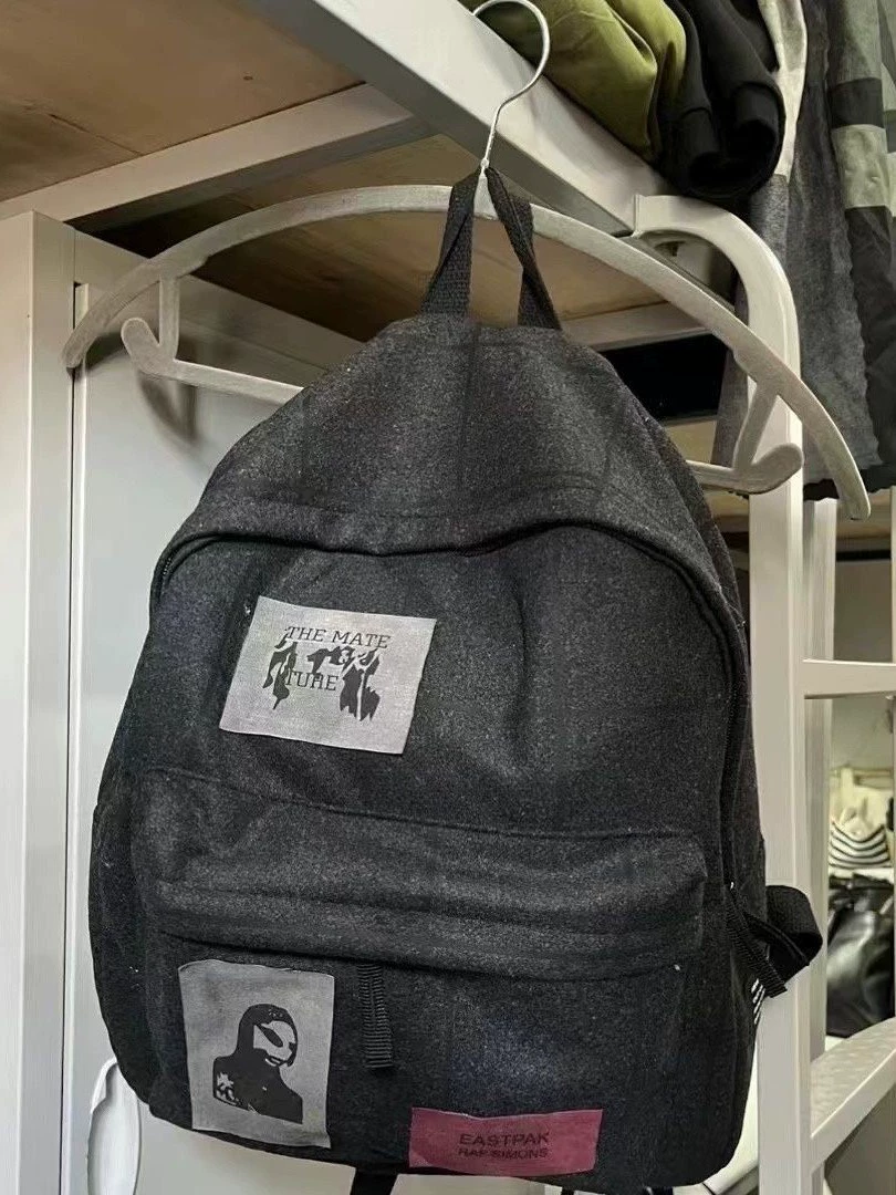Backpack Raf Simons, wool patch applique, black, lightweight 0.36 kg