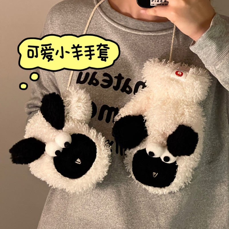 手套女生秋冬季骑行可爱保暖加绒加厚棉学生冬天骑车防寒毛绒手套|undefined