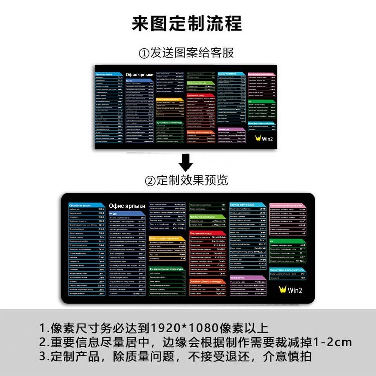 跨境批发热销英文快捷键多国语言定制耐脏鼠标垫办公桌垫MousePad|undefined