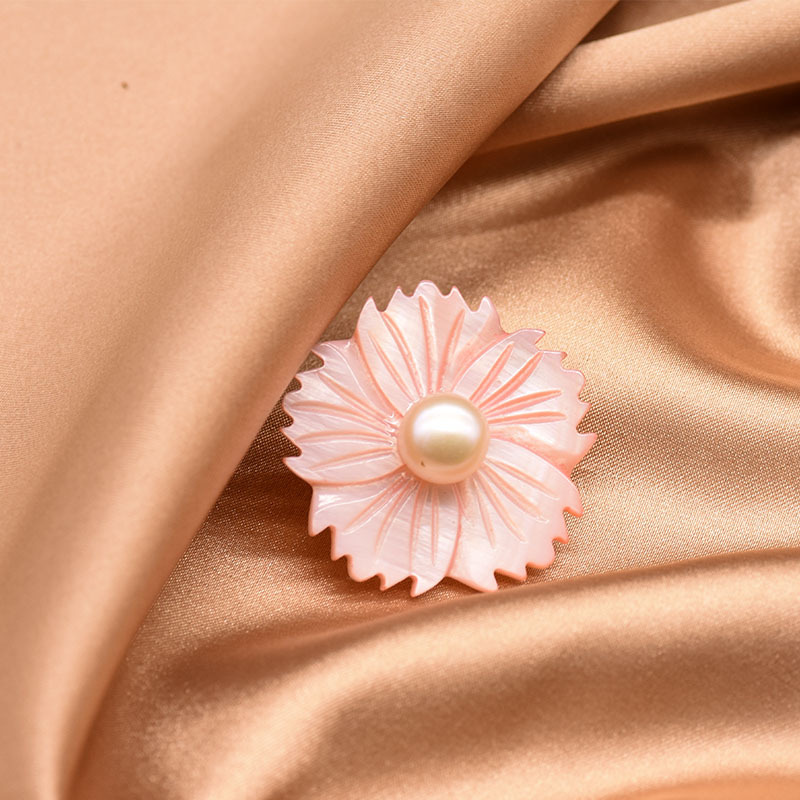 XlentAg natural perla de agua dulce Shell flor lindo broche anti-exposición temperamento femenino todo-fósforo pin original image 3