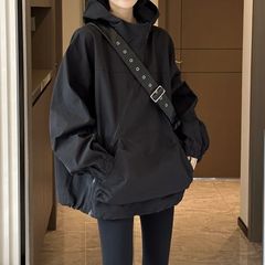 美式防水冲锋衣外套女春秋款休闲斜拉链设计感小众连帽夹克风衣潮