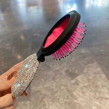 镶钻女生气垫梳子可爱梳镜一体气垫随身迷你折叠梳小巧temu爆款
