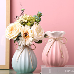 簡約現代白瓷粉色摺紙陶瓷花瓶小花器家居現代跨境百折瓶工廠直銷