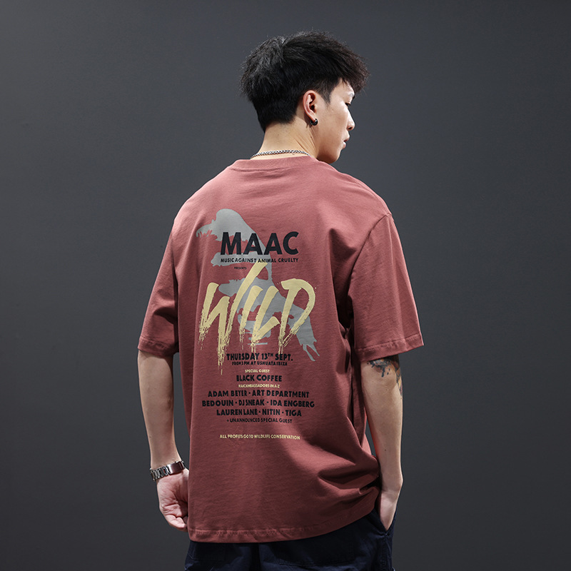 Heavy Short-sleeved T-shirt Men's Loose plus size Men's Fashion Brand Summer 2024 New Cotton American Printed T-shirt