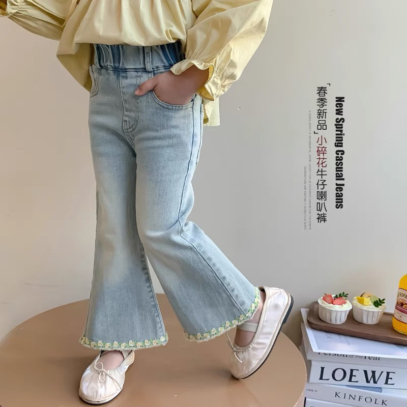 新款女童春秋款百搭牛仔裤儿童公主风喇叭裤春季洋气小女孩休闲裤|undefined