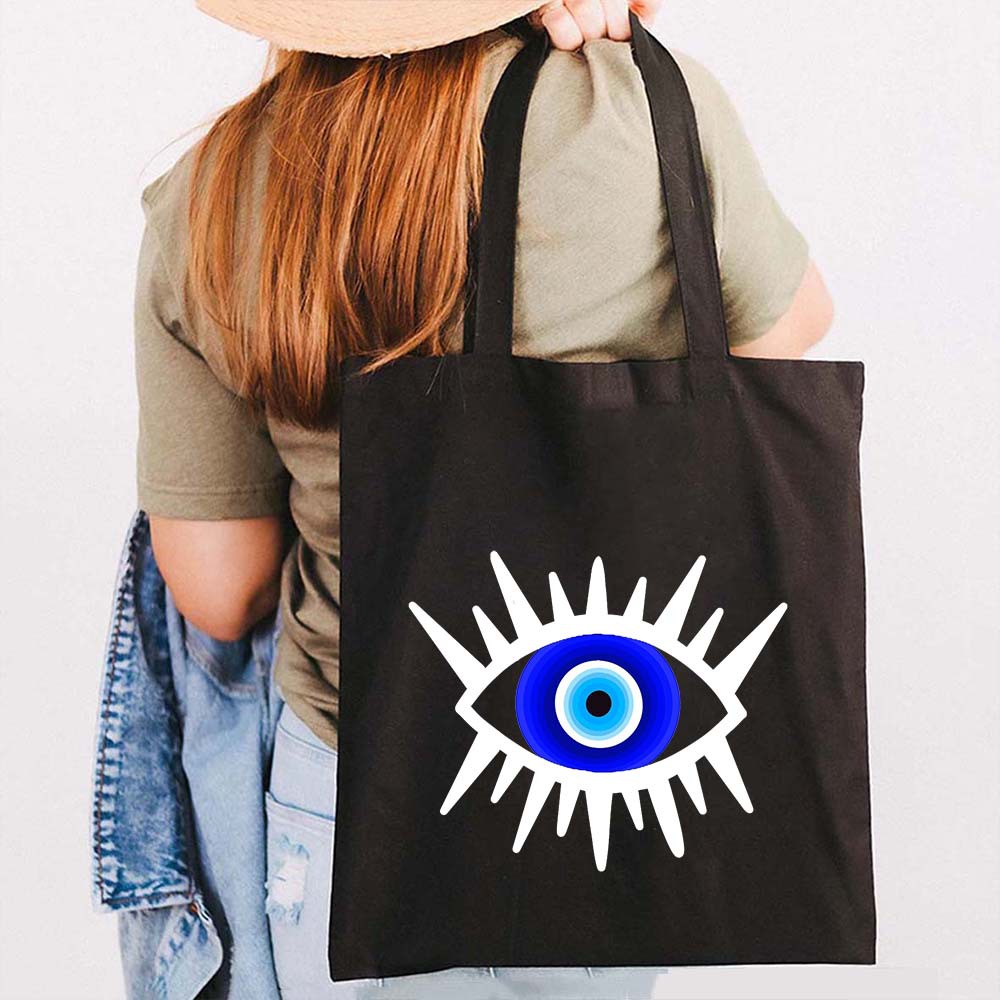 Graffiti griego mal de ojo impreso bolsa de lona bolsa de hombro estudiante bolsa plegable bolsa de compras portátil