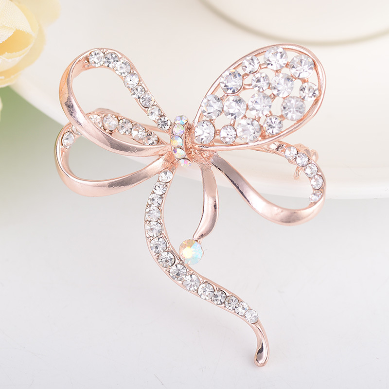 Rhinestone Bow Brooch Pin, Elegant Alloy Scarf Clip For Women_voghion.com