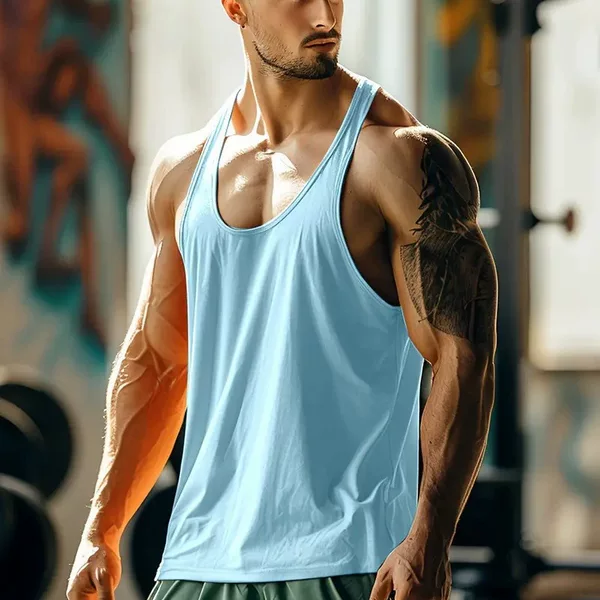 Ultra-narrow Shoulder New Vest Men's Breathable Solid Color Fitness Clothes Men's Casual Outdoor Sports I-shaped Vest Summer WG3