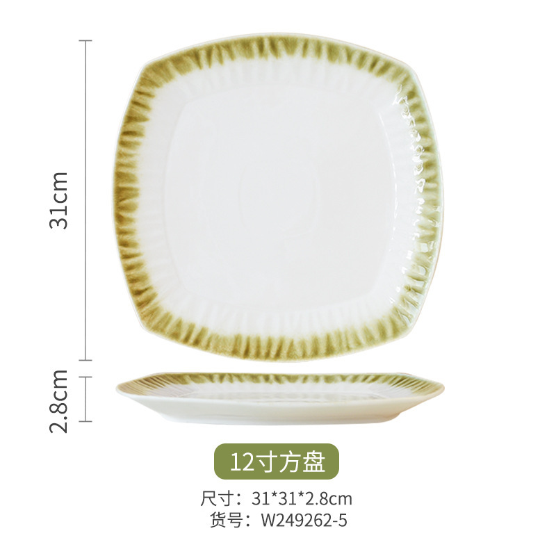 Conjunto de cubiertos de cerámica creativa nórdica verde con bordes gradientes de alta calidad para platos caseros