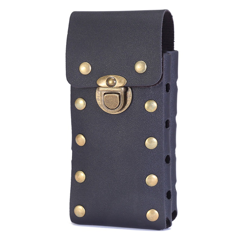 New Foreign Trade Vertical Waist Bag, Double-Layer Fashion Studded Bag, Men's Portable Coin Purse, Pu Leather Phone Bag