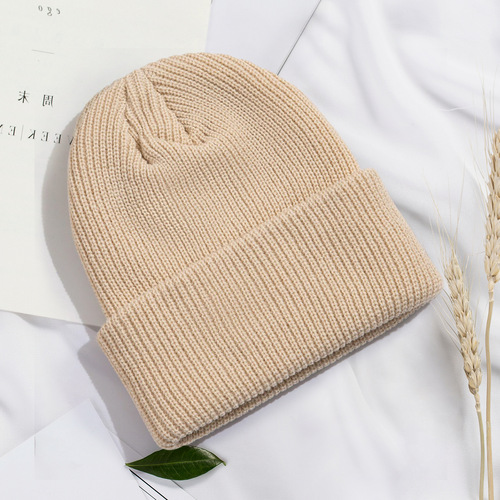 Korean Autumn/Winter Wool Hat for Men and Women, Warm, Fashionable, Versatile, Thick Knit Beanie with Custom Logo, Japanese Style Beanie