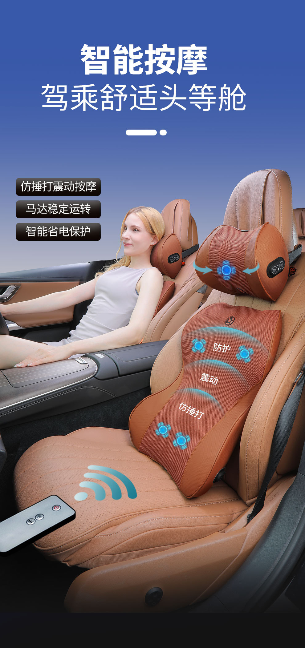 Car Headrest, Neck Pillow, Memory Foam Headrest, Lumbar Support, Car Massage Remote Control, Car Neck and Waist Support Set
