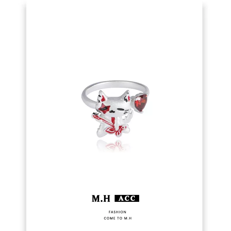 童趣可爱新款吉他猫咪戒指女轻奢高级感小众设计甜酷风开口食指戒