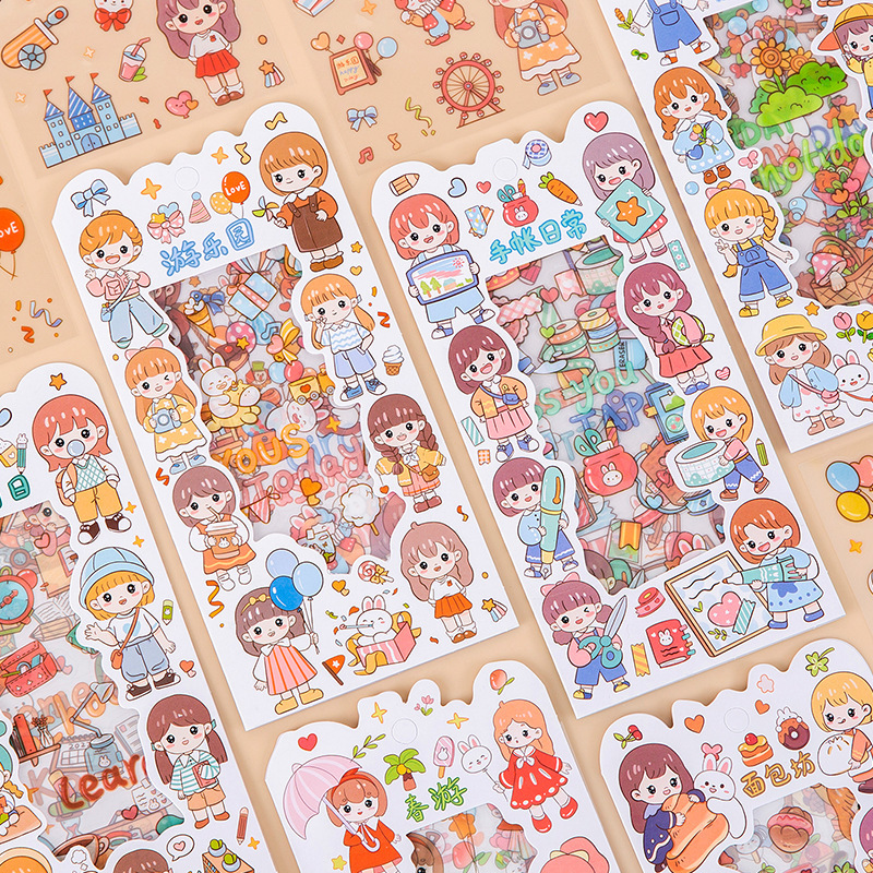 Vigilancia de la niña transparente pegatinas impermeables para mascotas diy diario de mano pegatinas decorativas pegatinas de papelería de dibujos animados adorables chicas