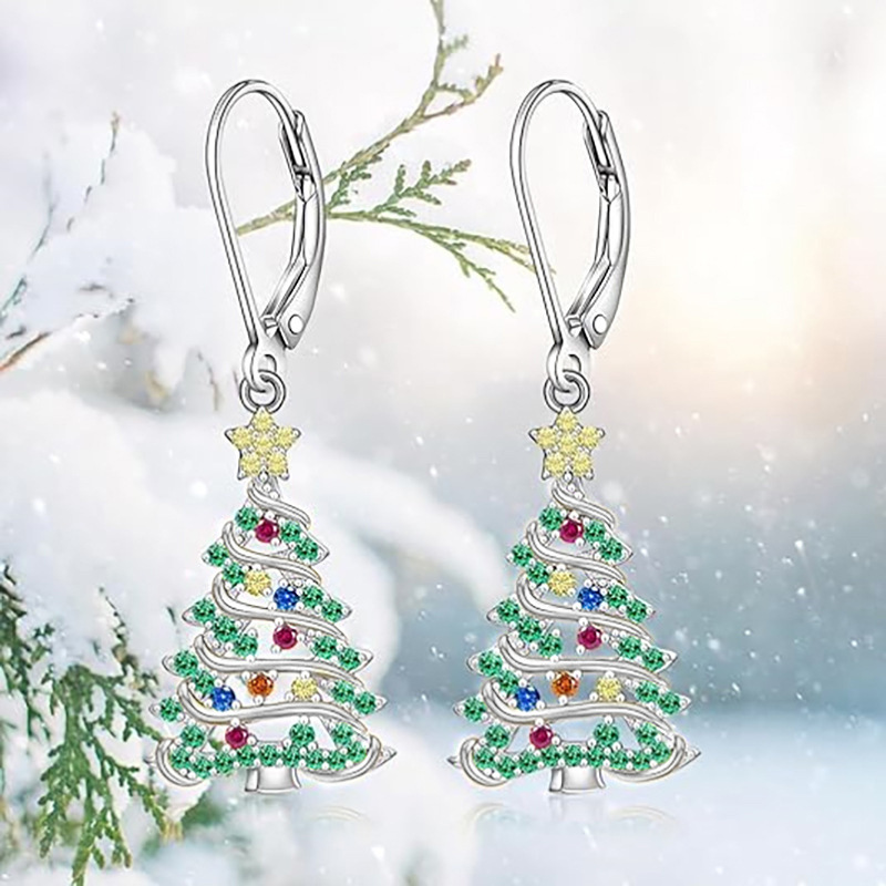 Boucles d'oreilles pour femmes Cao Shi Shining Christmas Tree Boucles d'oreilles assorties pour le festival de Noël Arbre étoile en zircon incrusté à la mode_voghion.com