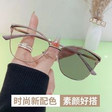 201智能变色防蓝光眼镜女欧美复古猫形镜架感光变色可配近视镜