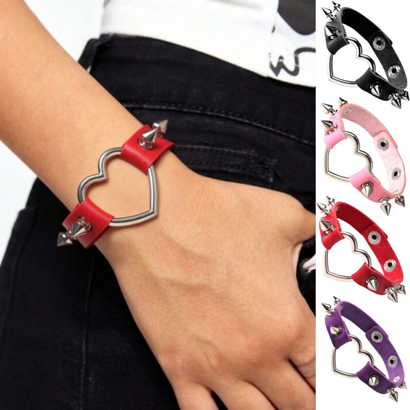 European and American Cross-Border Harajuku Punk Couple Leather Bracelets with Personalized Pointed Rivets and Heart-Shaped Couple Bracelets Accessories European and American Cross-Border Harajuku Punk Couple Leather Bracelets with Personalized Pointed Rivets and Heart-Shaped Couple Bracelets Accessories