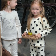 橙乐2023冬女童印花家居服套装 女童无骨针织两件套