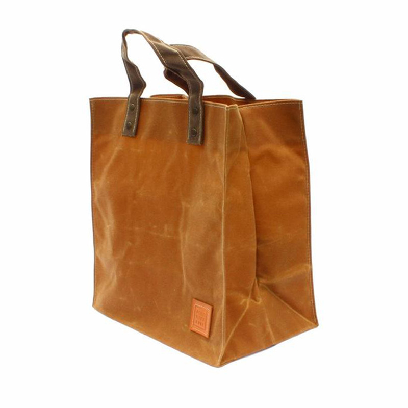 外贸定制过蜡16安防水环保帆布袋 野餐袋 折叠午餐手提袋 eco bag