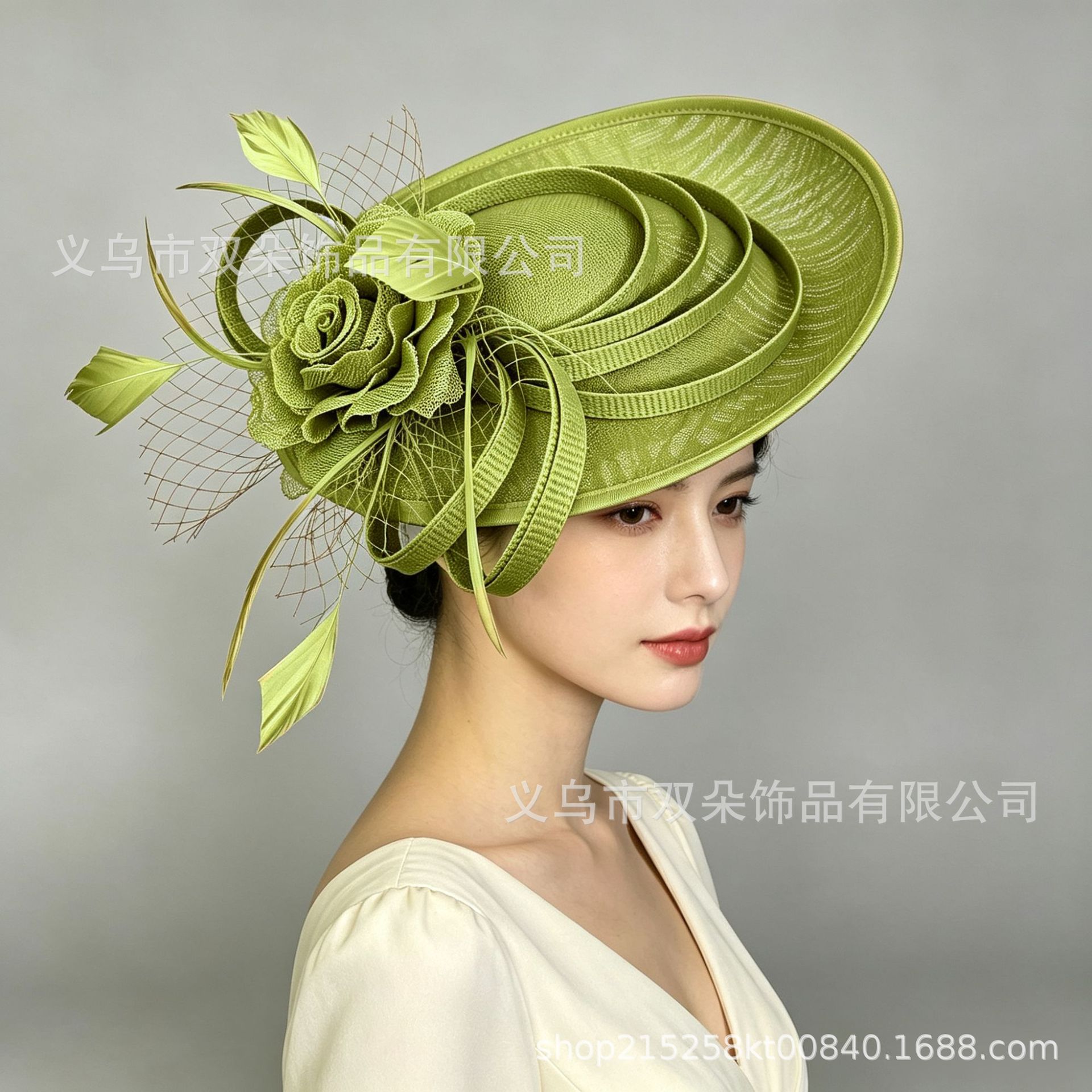 Popular Amazon mini top hat headwear, vintage elegant feather headpiece, horse racing festival mini top hat, linen headpiece