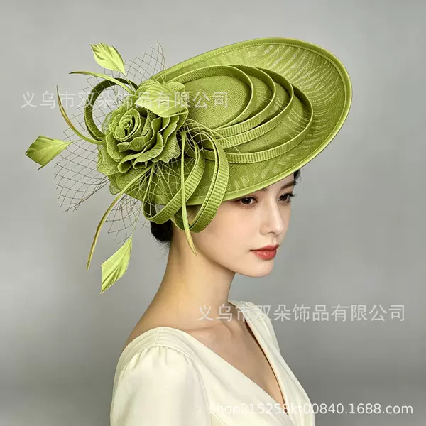 Popular Amazon mini top hat headwear, vintage elegant feather headpiece, horse racing festival mini top hat, linen headpiece