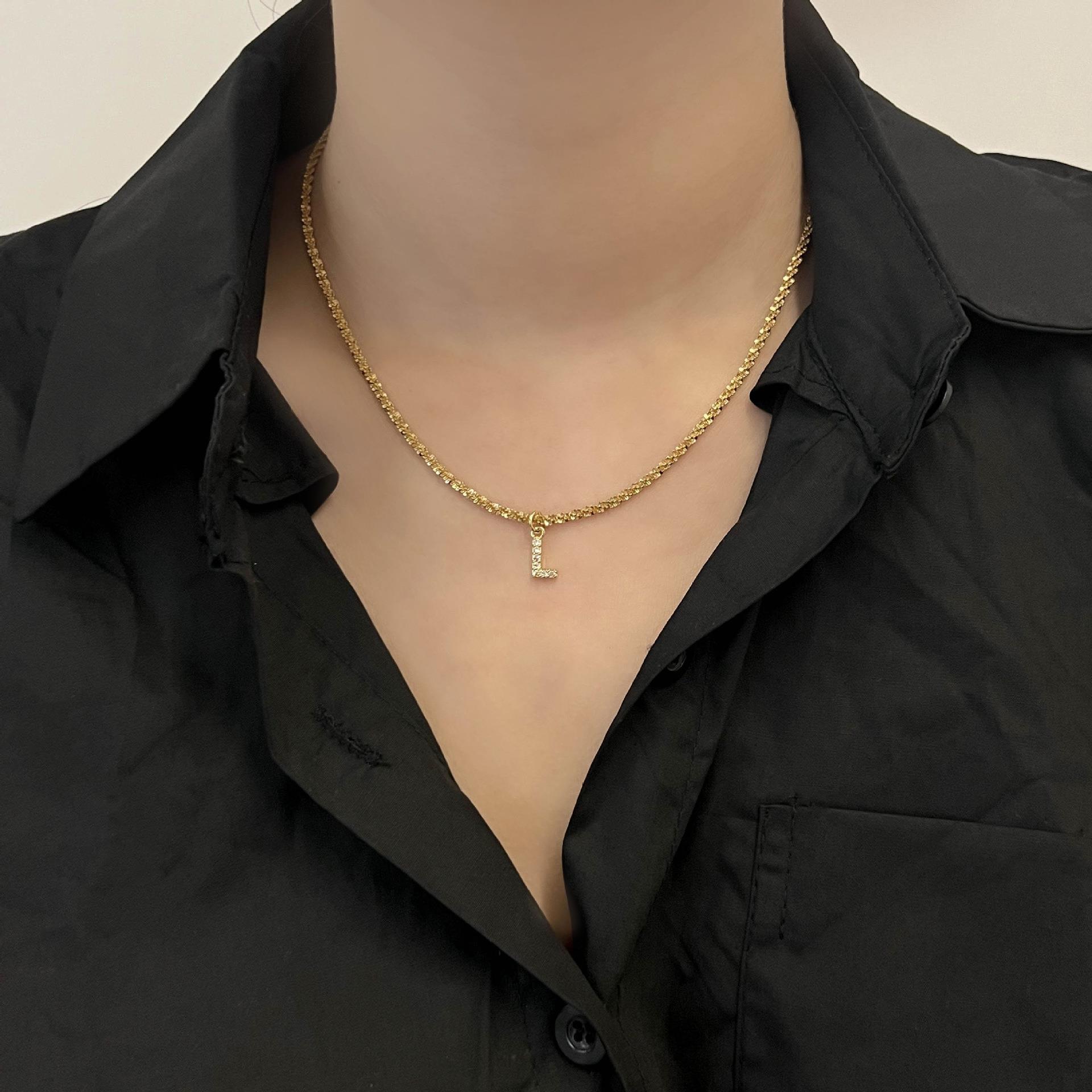 10g Weight Zircon Inlay Material Pendant Necklace Classification 1 Piece Quantity Holiday, Daily Occasion Titanium Steel Material Letter Pattern Women's Gender Plating, Inlay Design Simple Style, Classic Style Style Simple Style Classic Style Letter Titanium Steel Plating Inlay Zircon Pendant Necklace 4