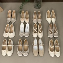 杏色米白色系列韩版复古小众玛丽珍女鞋早春新款一字扣带平底单鞋