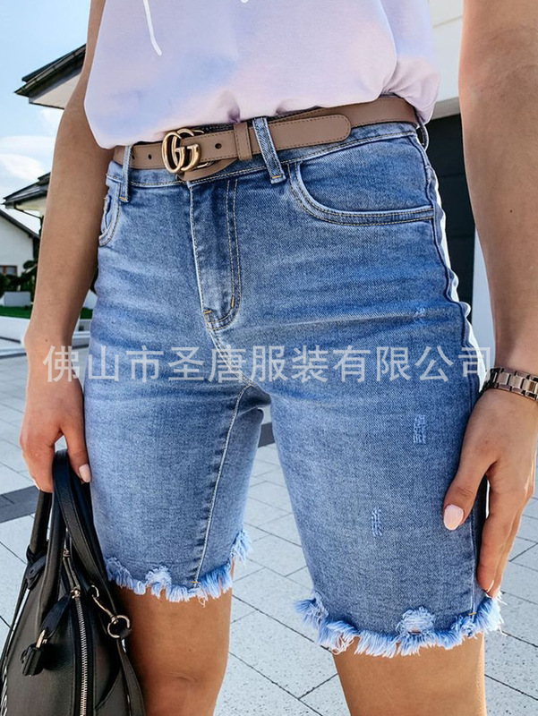 Cross-Border Plus-Size Denim Shorts Summer Raw Edge Mid-Length Cycling Shorts Hot Pants Temu Amazon Shein in Stock