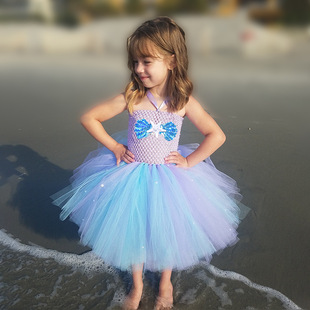 Cross-Border New Mermaid Ariel Dress Halloween Costume Girls Lace Dress Mesh Tutu Skirt