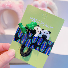 HD9162A05小花花來啦~熊貓卡通發圈小眾甜美可愛高馬尾扎發皮筋女