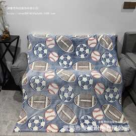 跨境亚马逊法兰绒毛毯柔软保暖儿童盖毯足球男孩毛毯旅行毯