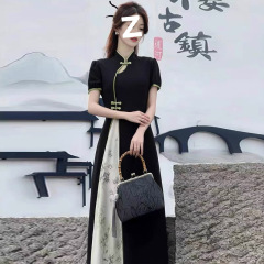 新款时尚夏季中式显瘦旗袍国风气质大码裙子微胖mm连衣裙