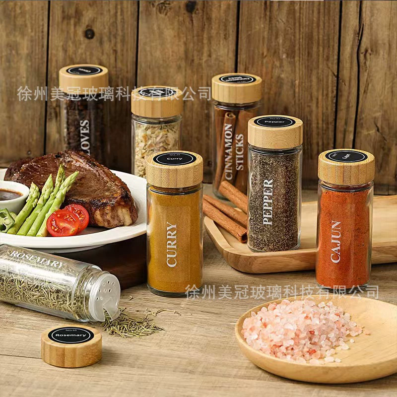 Эксклюзив Amazon 3oz круглая кладовая набор банок со специй банка с дыркой пыльник 90ml бамбуковая крышка банка для приправ