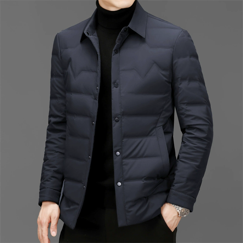 Высококачественный пуховик, мужской зимний мужской среднего и пожилого возраста, легкий и тонкий короткий теплый отворот, отец, зимняя рубашка, пальто