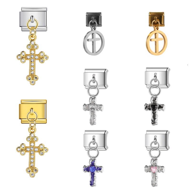 Cross Pendant Hook Style Italian Modular Bracelet DIY Elastic Splicing Stainless Steel Watch Band Chain Accessories Cross Pendant Hook Style Italian Modular Bracelet DIY Elastic Splicing Stainless Steel Watch Band Chain Accessories