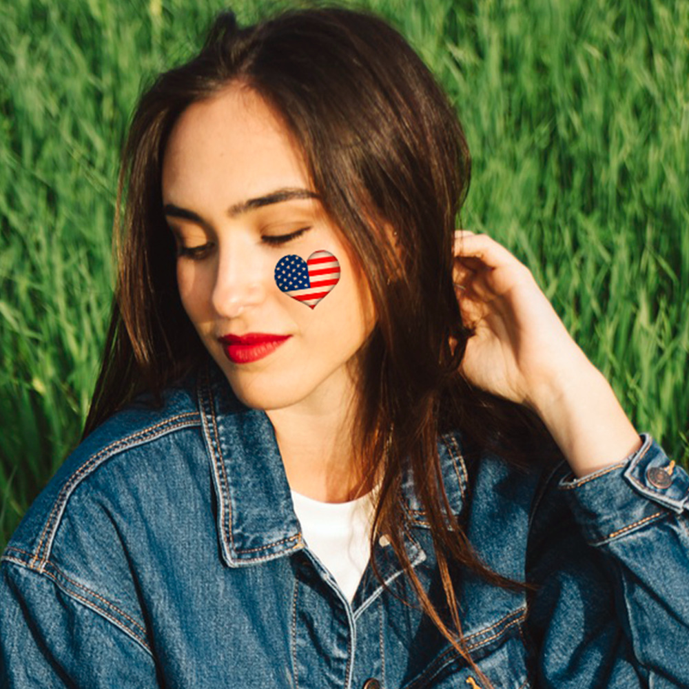 Tatuajes Temporales Faciales de Papel de Transferencia de Agua Impermeable para Día de la Independencia y Fiestas