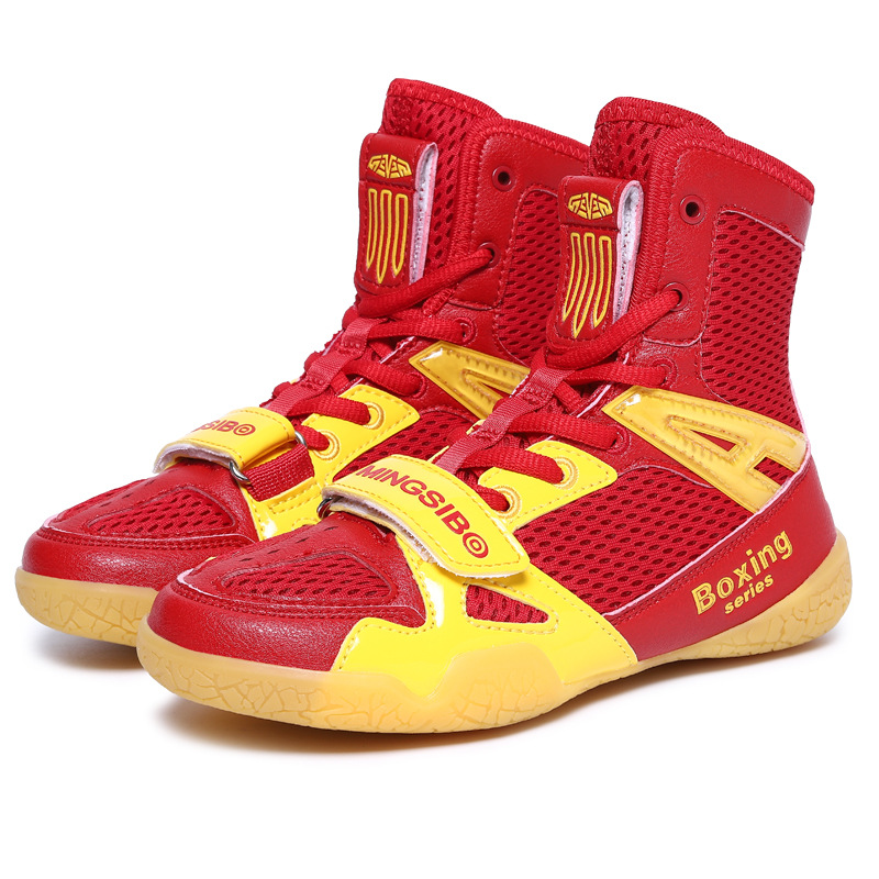 Spot New Parent-Child Indoor Boxing Shoes High-Top Wrestling Shoes Weightlifting Shoes Wear-Resistant Breathable Non-Slip Training Sanda Shoes